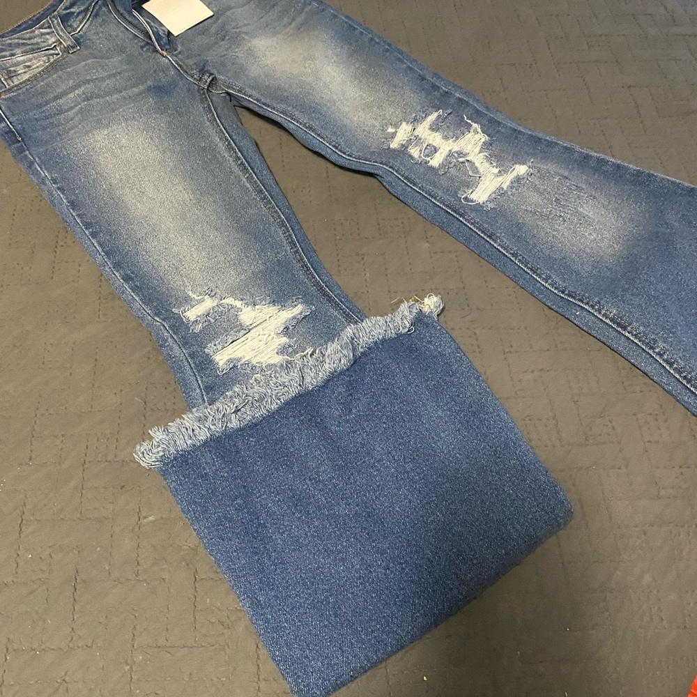 Cello Light Blue Distressed Flare Jeans